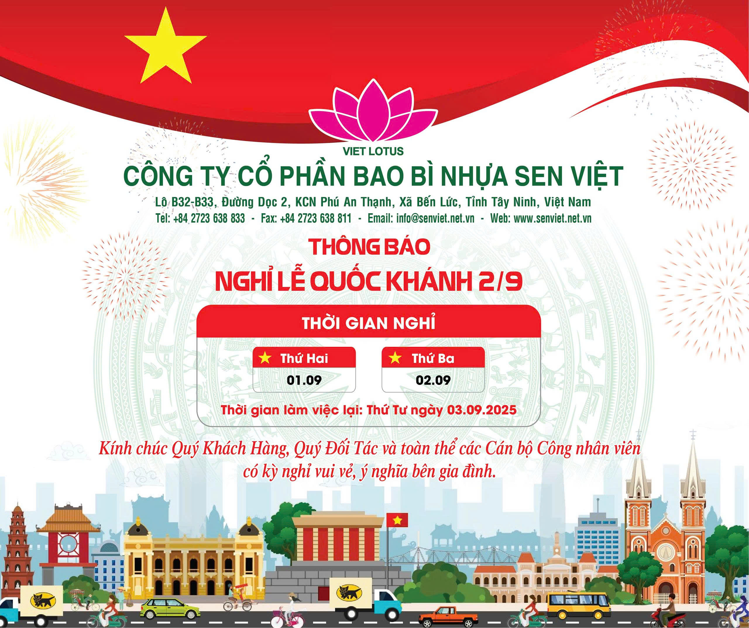 Thông báo nghỉ lễ Quốc khánh 02/09/2025